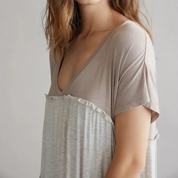 Anthropologie Saturday Sunday Tiered Neutral Colorblock Relaxed Knit Boho Dress - Picture 2 of 7